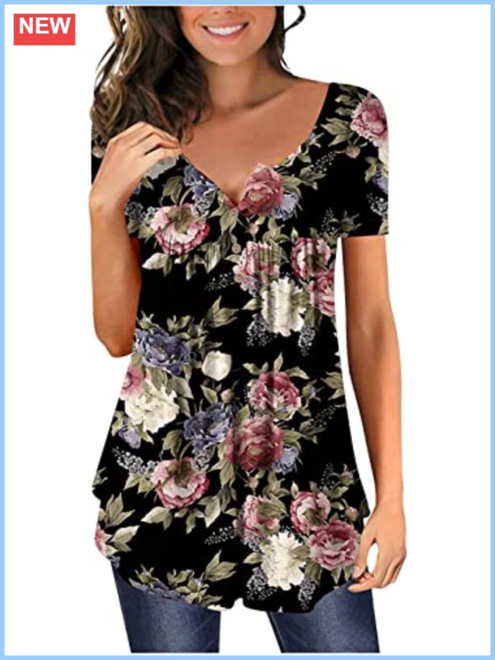 Womens Short Sleeve V Neck Tunic Top Flowy Henley T Shirt for Leggings